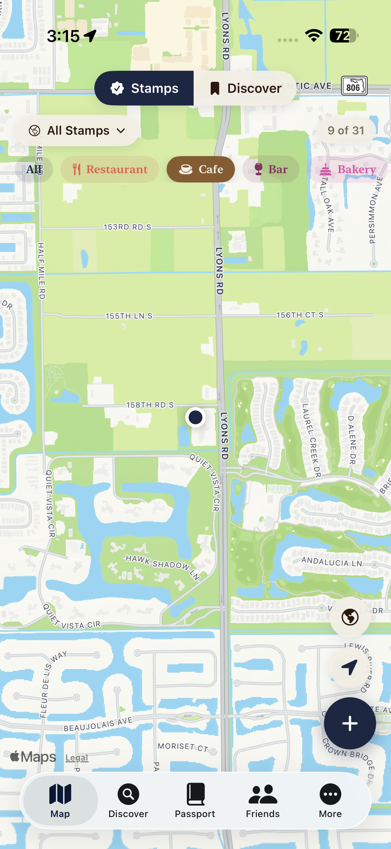 NibbleMaps map view with restaurant stamps